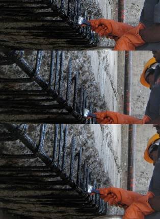 Anti-corrosive treatment applied to exposed rebar