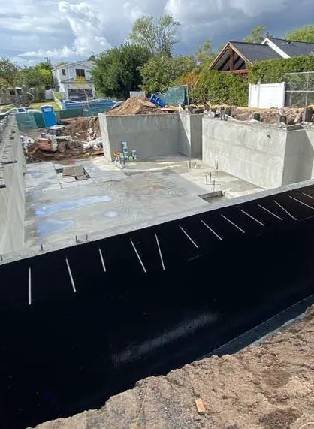 Membrane waterproofing installation in progress